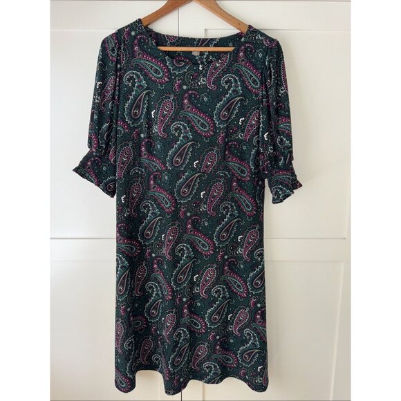 Tommy Hilfiger Dresses & Skirts - Tommy Hilfiger Dress Womens 12 Green Paisley Short Sleeve A Line Shift Stretch